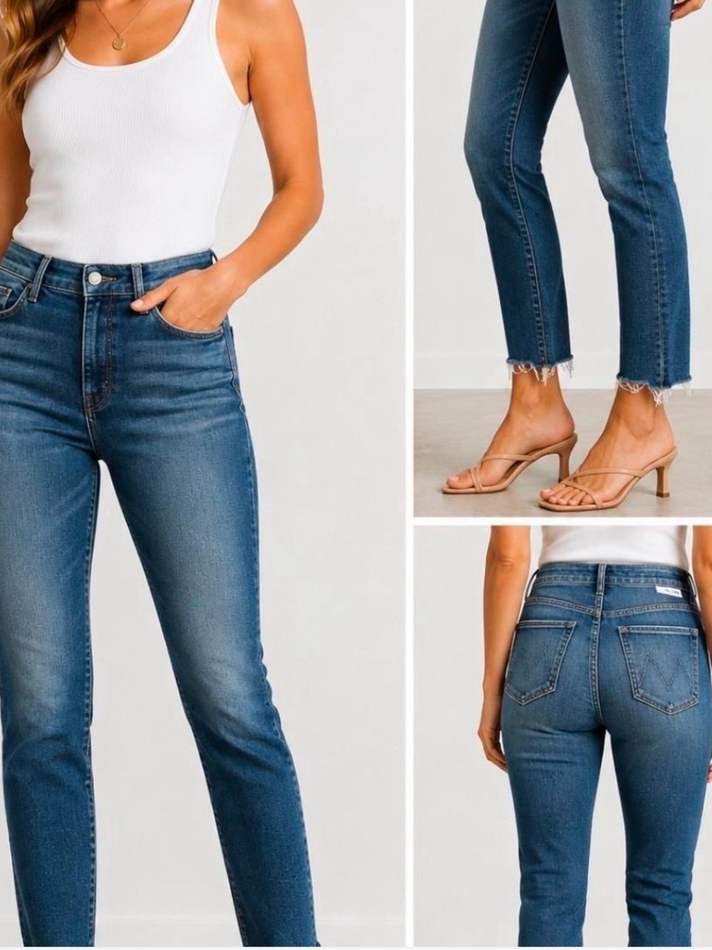 MOTHER The High Waisted Looker Ankle Fray Jeans Last Call Blue Wash Size 26 NWOT